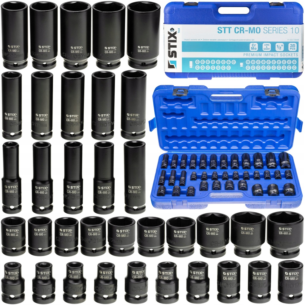Zdjęcie okazji: Nasadki Udarowe Klucze Nasadowe Długie I Krótkie 1/2" 8-32MM Cr-mo 35szt.