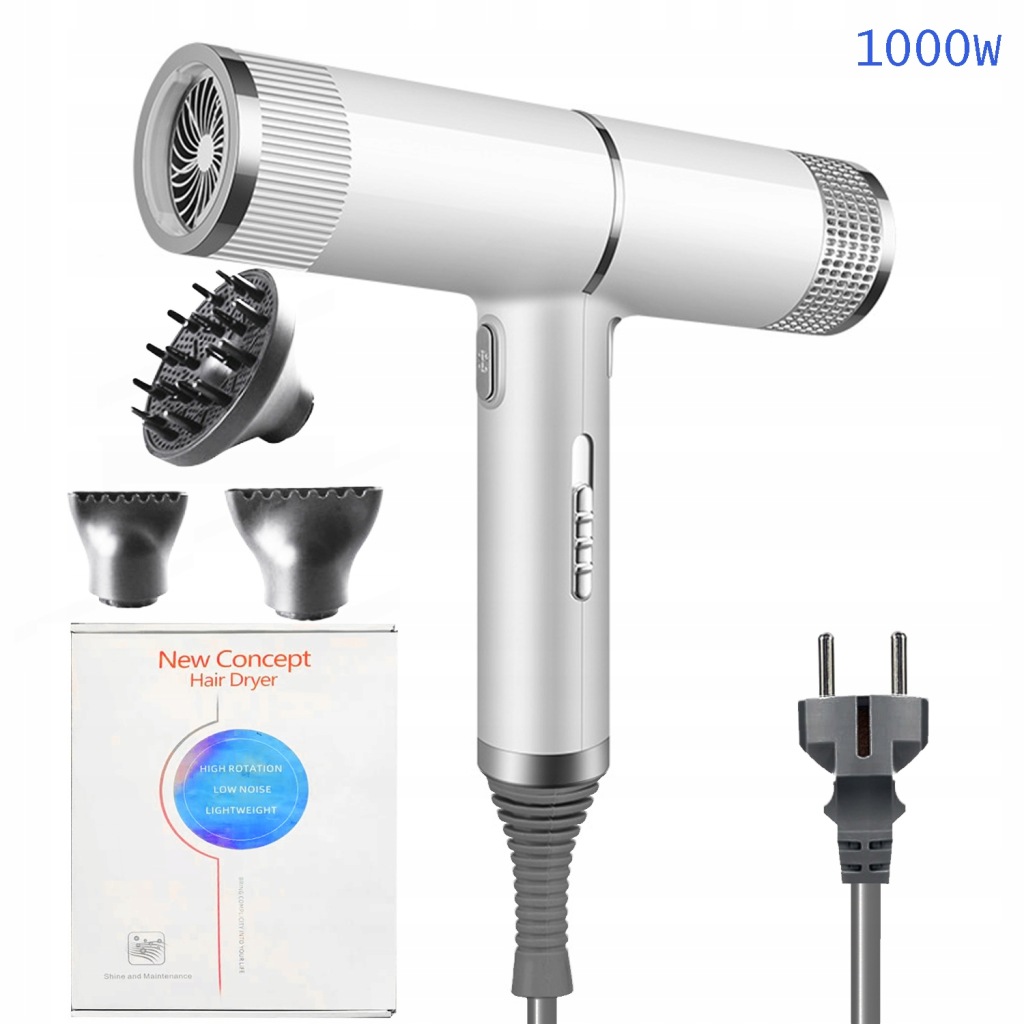 Iontový vysoušeč vlasů s příkonem 1000 W a 3 difuzéry Vysoušeč vlasů