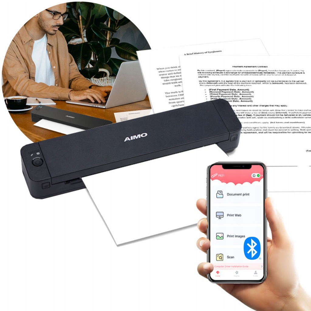 Přenosná termotransferová tiskárna Aimo P832 A4 obchodních dokumentů Bt
