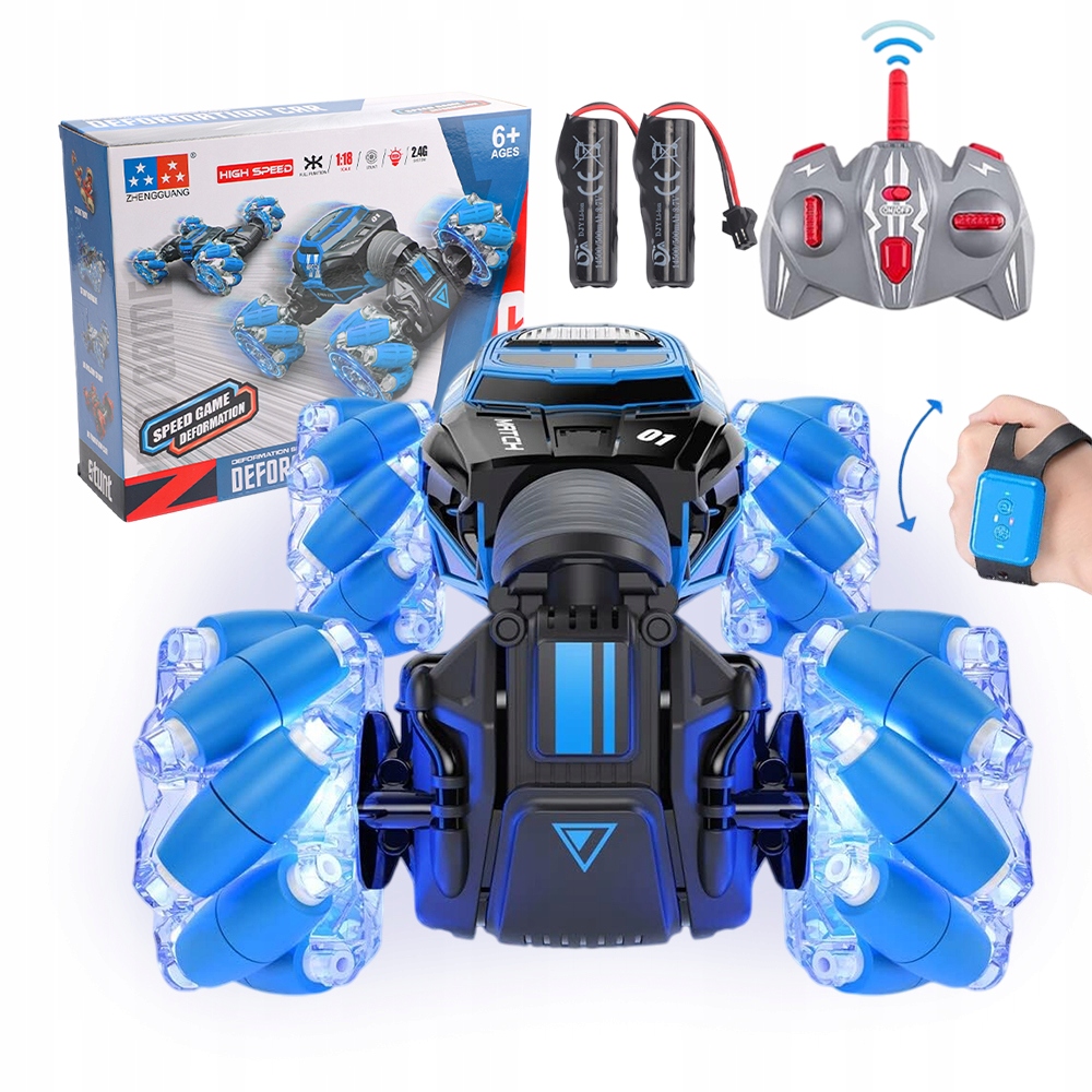 Kaskadérské auto 4WD Dálkový Gest Drift Rotace 2.4GHz Led