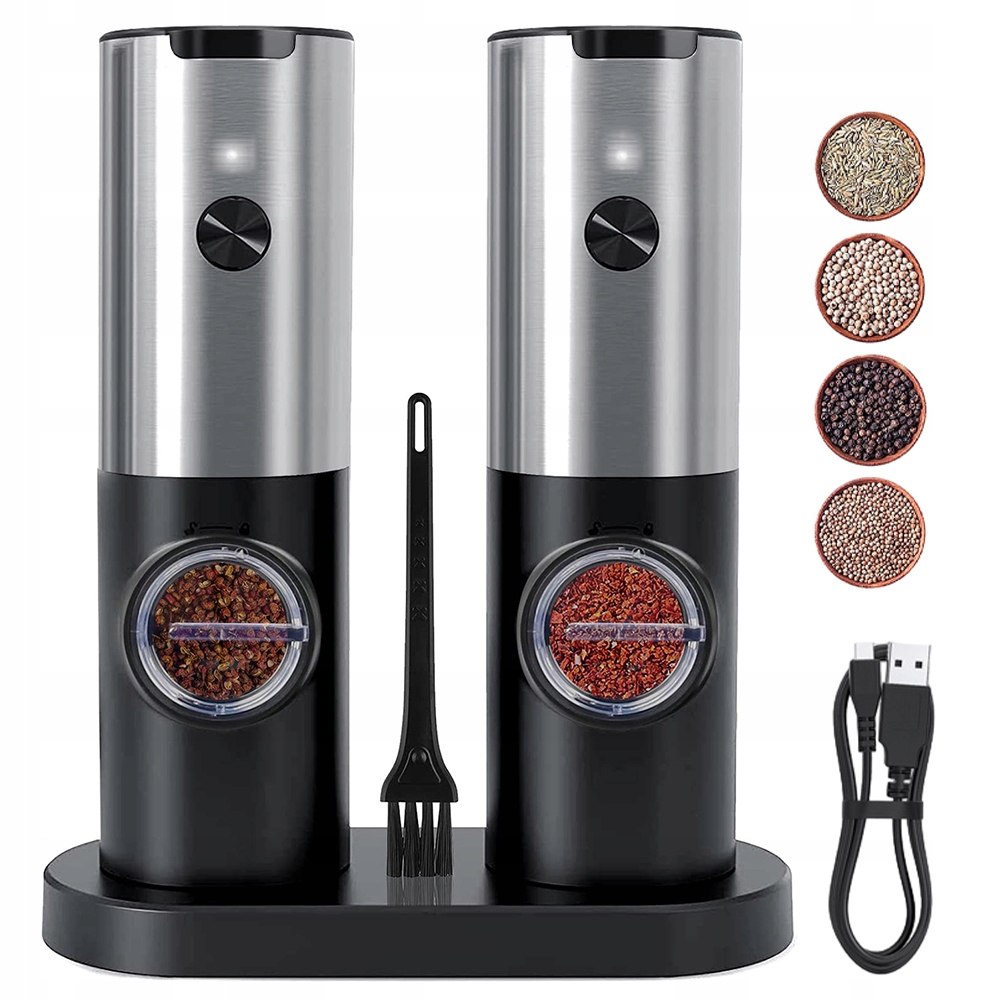 Elektrický Mlýnek Na Sůl, Pepř A Koření S Nastavením, Sada S Usb, 2 Ks