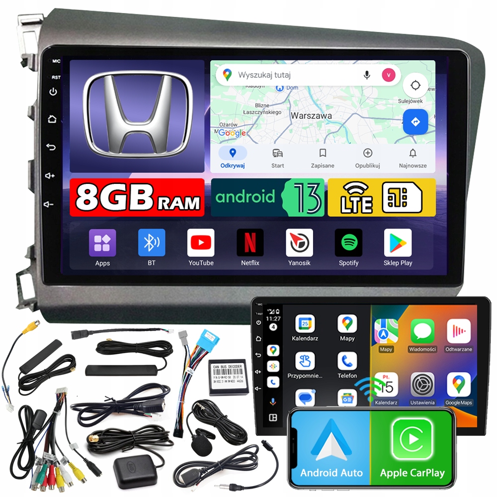 Autorádio Ncs ZQ9 Honda CIVIC 9 2012-2015 Android Navigace 8GB Lte