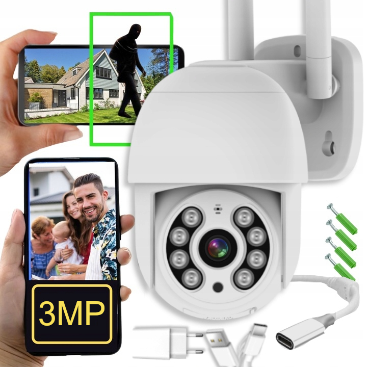 Venkovní Bezdrátová Kamera 3MPX Fullhd Upozornění Alarm Detekce