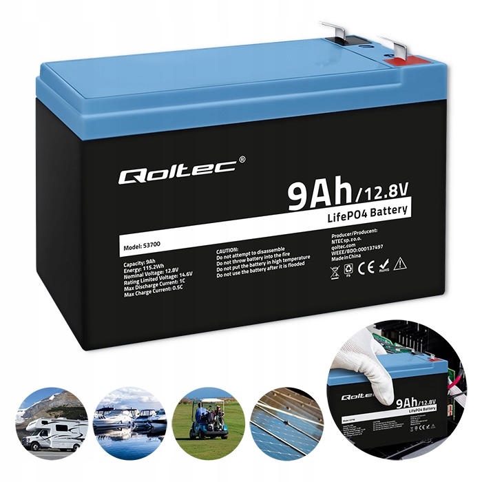 Akumulátor LiFePO4 lithium-železo-fosfátový 12.8V 9Ah 115.2Wh Bms