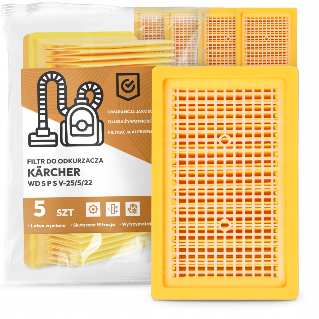 5 x Filtr Pro Vysavač Kärcher Wd 5 P S V-25/5/22 Vzduchu Odolný Em-w