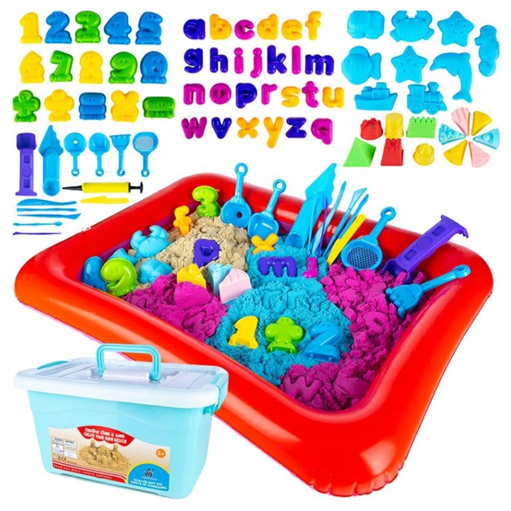 Kinetický Písek Set 4,5 Kg XXL Formičky Pískoviště 7 Barev Kufřík