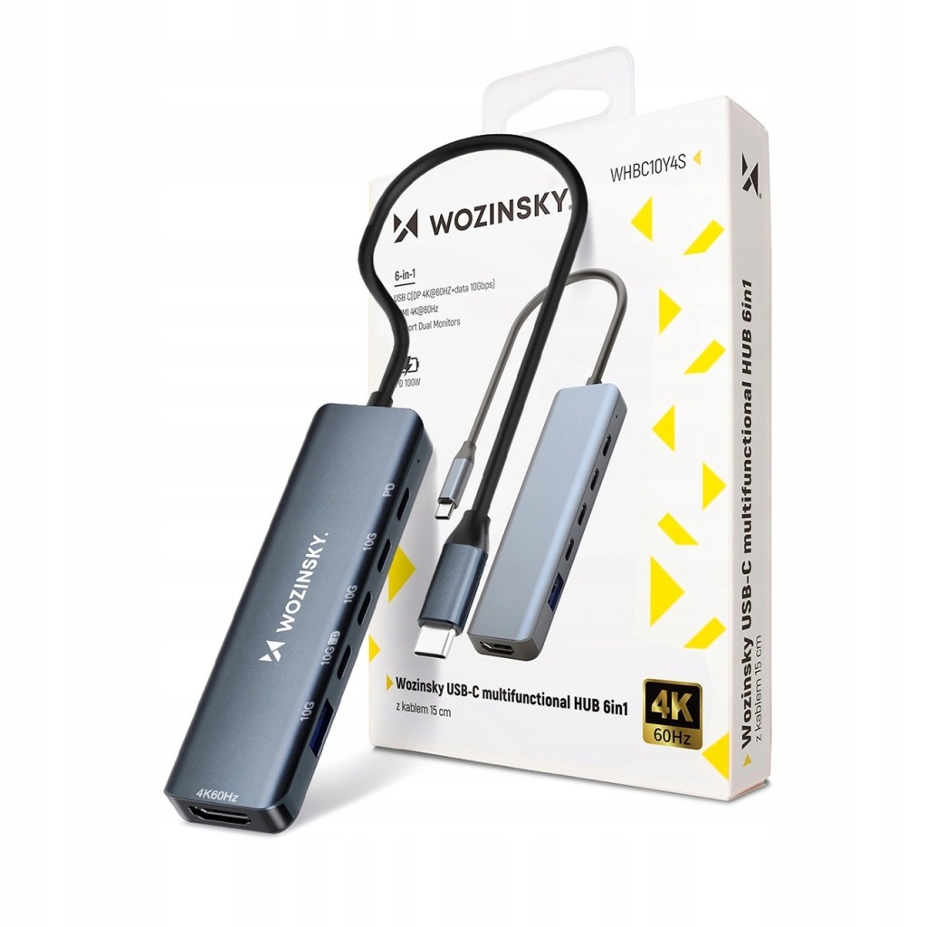 Usb-c Hub 6v1 Wozinsky Adaptér Rozdělovač Hliníkový Usb-a Hdmi Kabel 15 cm