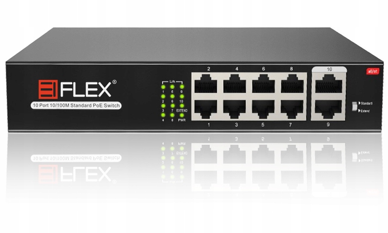 Switch PoE 8+2 8 portů PoE 2x Uplink 10/100Mbps 120W Extend 250 m