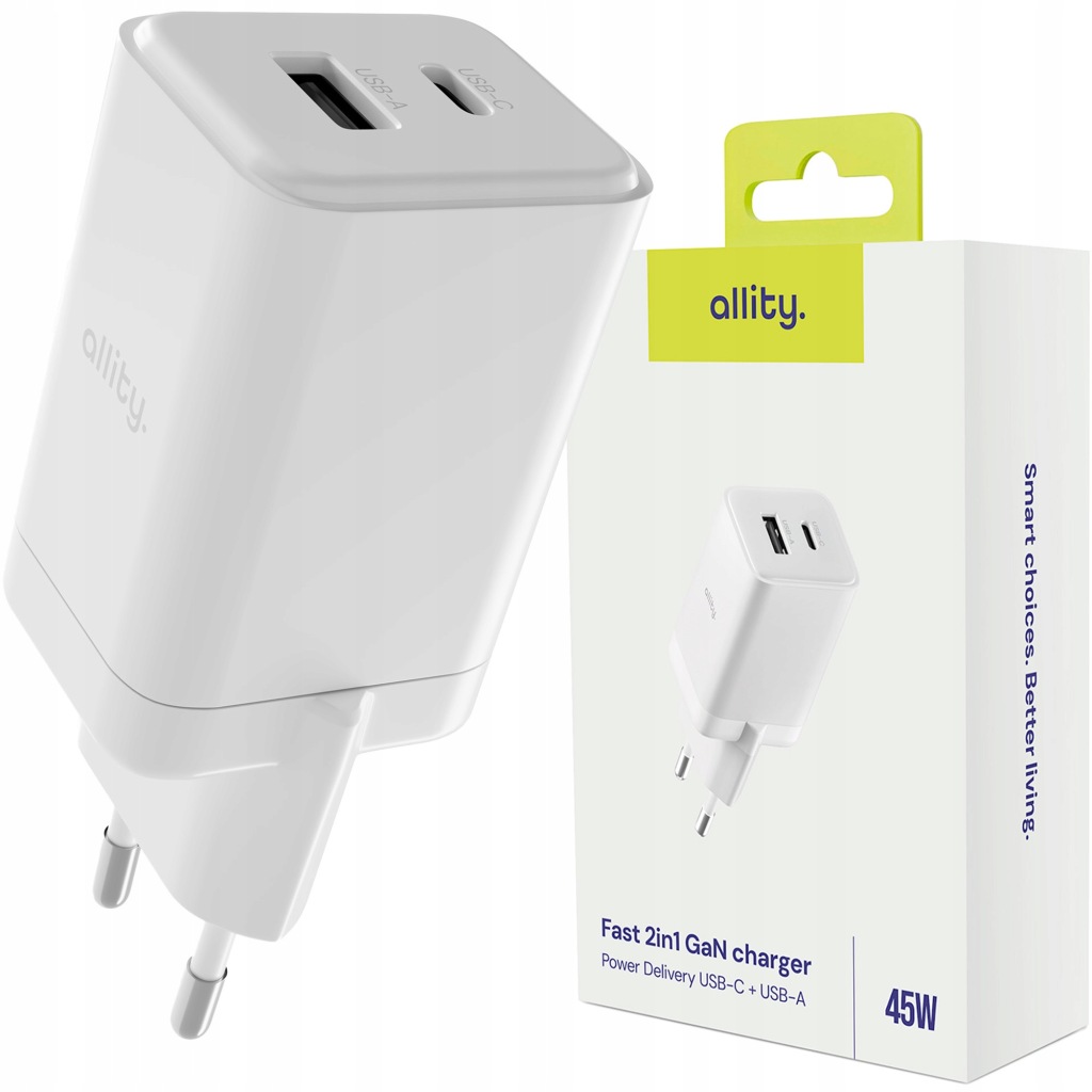 Nabíječka pro telefon, Allity 45W GaN, kompaktní rychlá Usb-c Usb-a Pd Qc