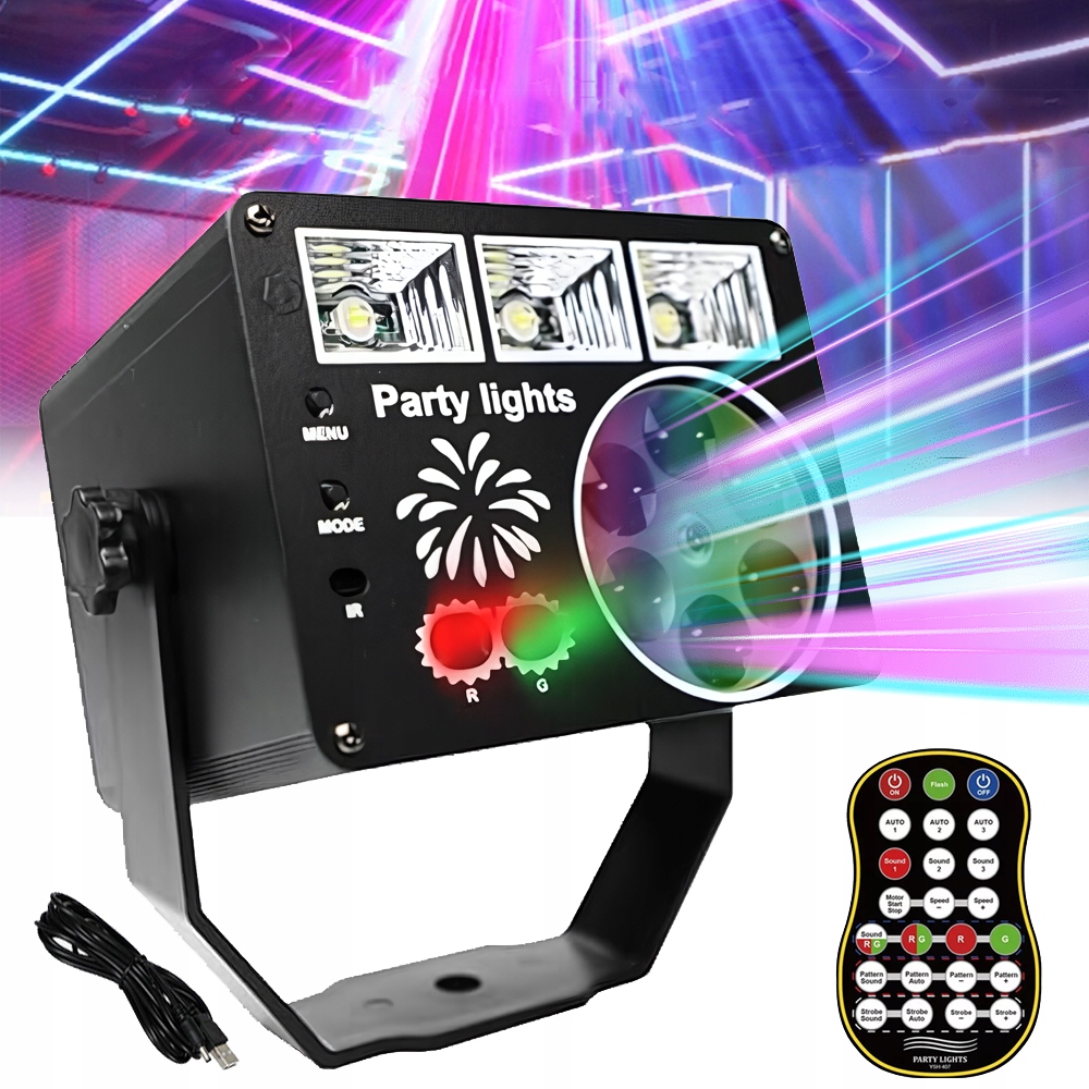 Disco Jevištní Osvětlení Led Reflektor Rgb 3V1, Mnoho Režimů, 4 Vzory