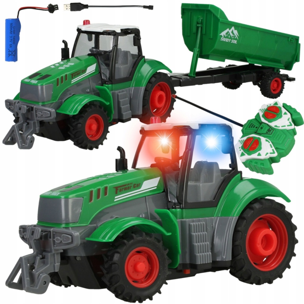 Traktor S Přívěsem Na Dálkové Ovládání R/c Velký Traktor Vozidlo Na Akumulátor Led