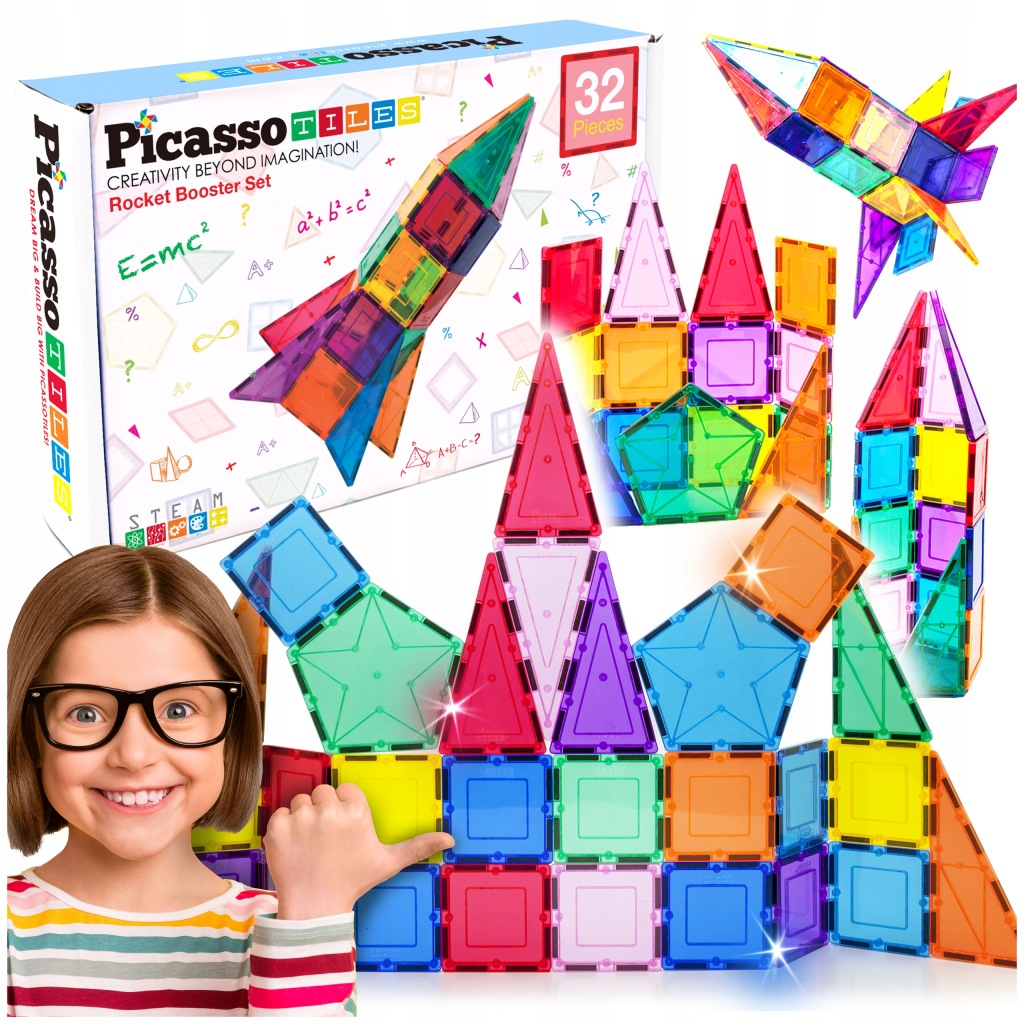 Zdjęcie okazji: Klocki magnetyczne konstrukcyjne 32 el Picasso Tiles duże edukacyjne