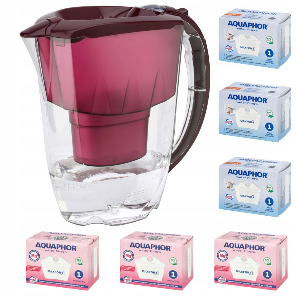 Filtrační konvice Aquaphor Amethyst 2,8 l 6 náplní (3+3 mg), třešňová