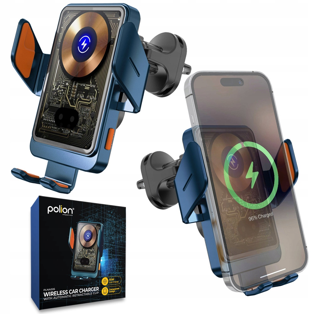 automobilová nabíječka do auta s držákem Polion pro telefon 5.5"-6.7" 15W Qi
