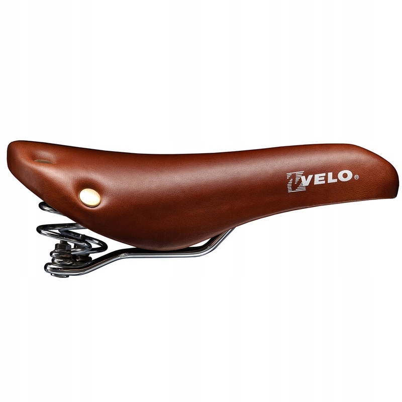 Velo Cyklistické sedlo s pružinou hnědá kůže nýt VL-6067-BROWN