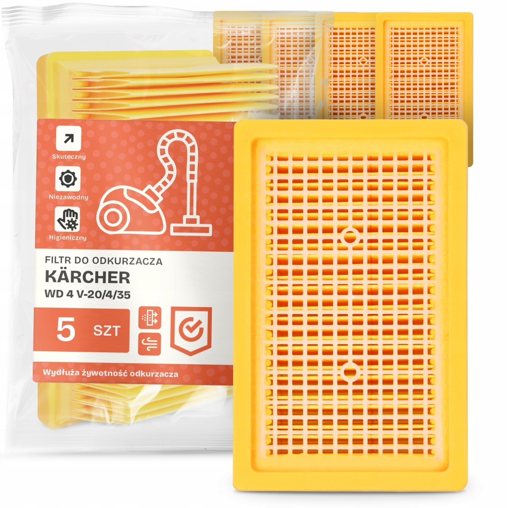 5 x Filtr Pro Vysavač Kärcher Wd 4 V-20/4/35 Vlnitý vzduch Filtry Em-w