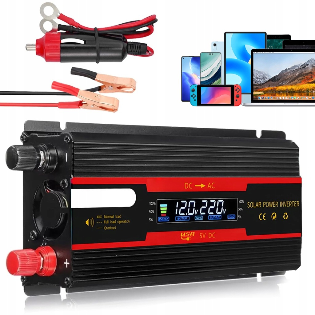 Měnič Napětí Napětí DC 12V/24V Na Ac 220V Se Zásuvkou A 2 Usb Porty