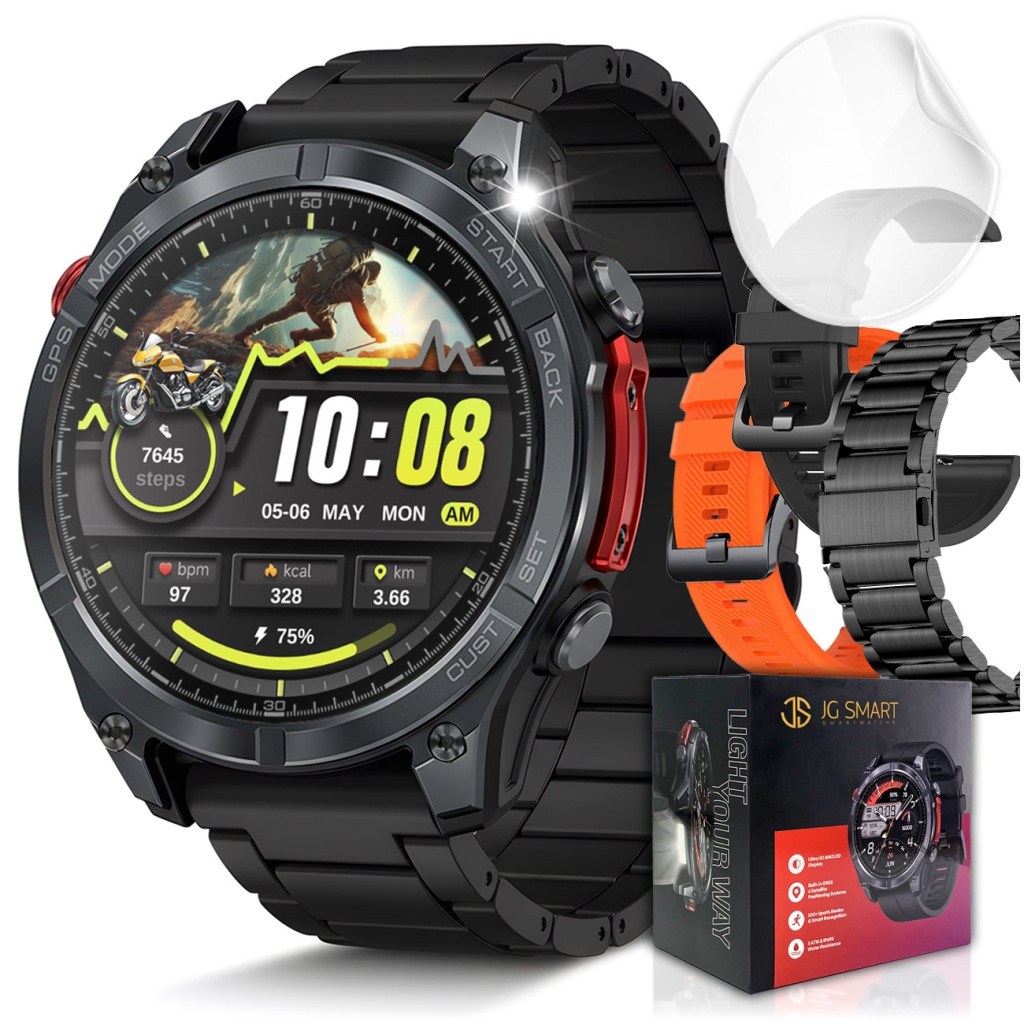 Chytré Hodinky pro muže s Amoled Gps IP69K 5ATM, kompas, Menu Polský 3 řemínky