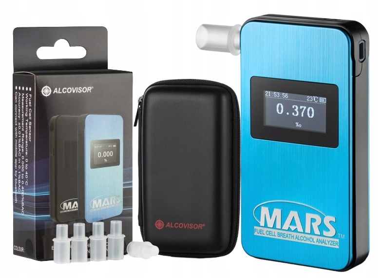 Přesný alkoholtester AlcoVisor Mars s certifikátem, náustky a kalibracemi