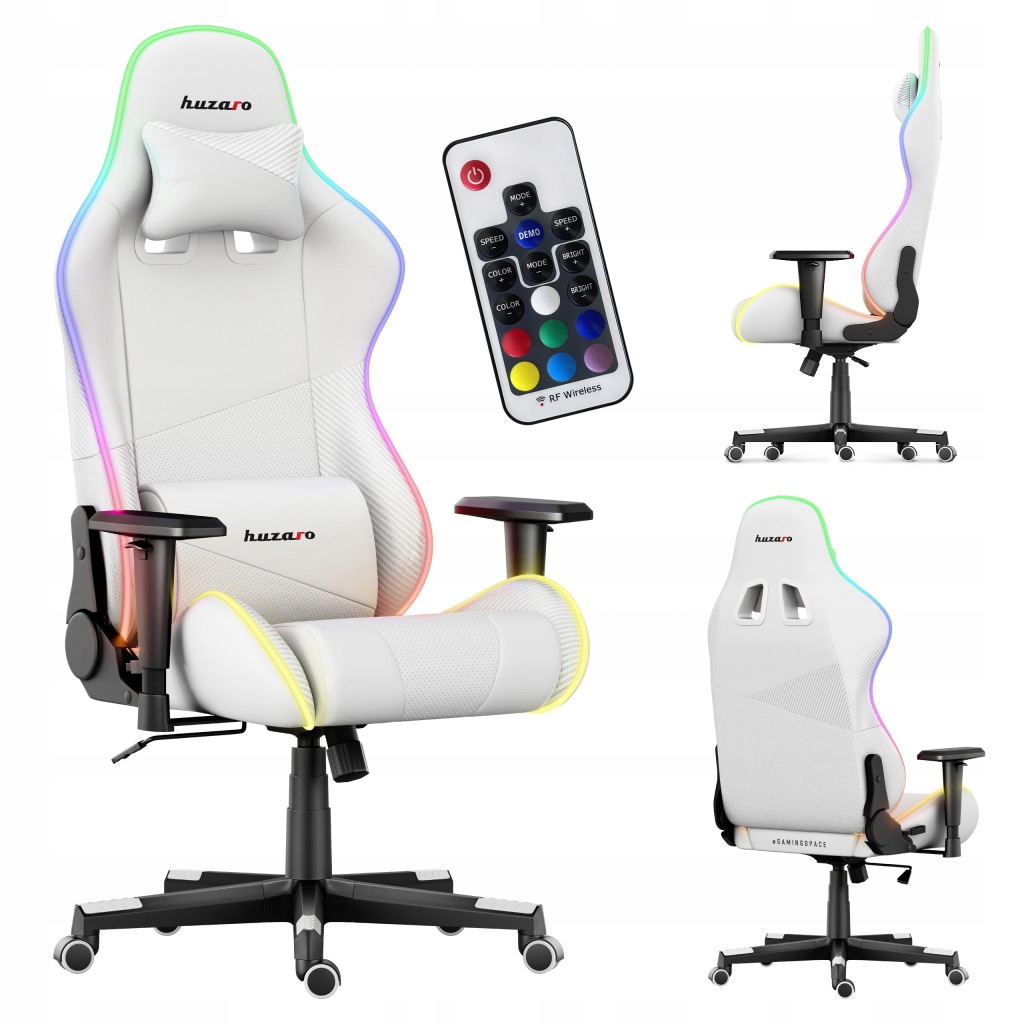 Herní Otočné Křeslo Huzaro Ergonomická bílá Tkanina Led Rgb Pilot