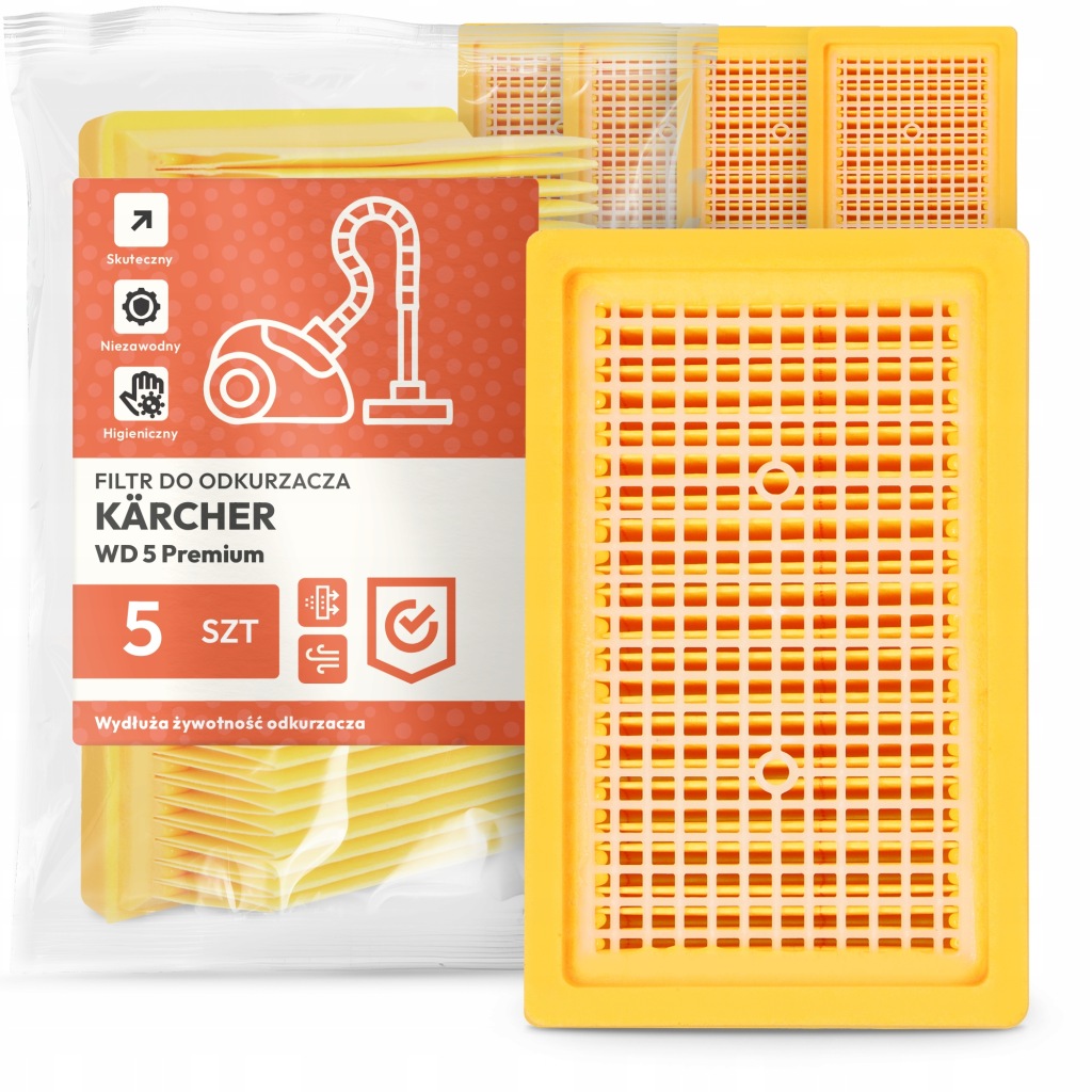 5 x Filtr Pro Vysavač Kärcher Wd 5 Premium Vlnitý vzduch Filtry Em-w