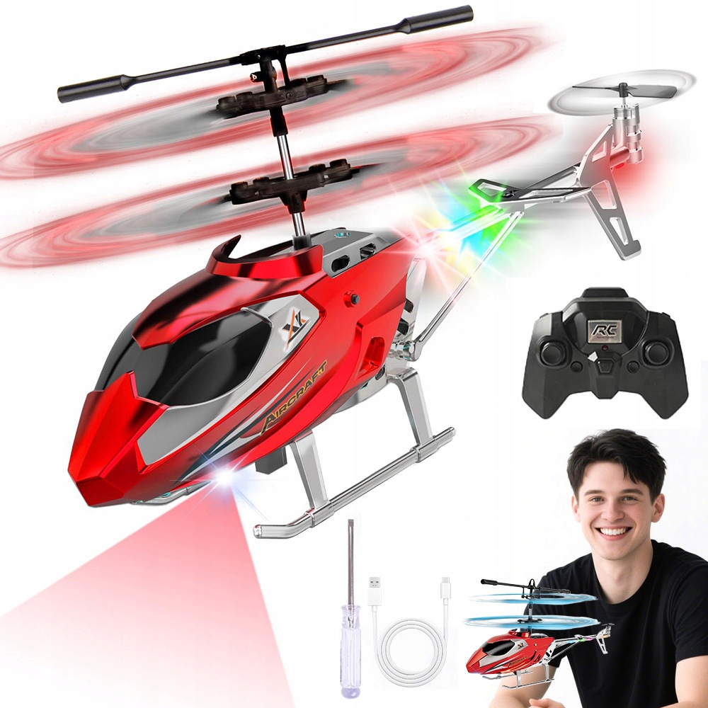 Helikopter Vrtulník Na Dálkové Ovládání Gyroskop Usb 2,4 GHz Červený