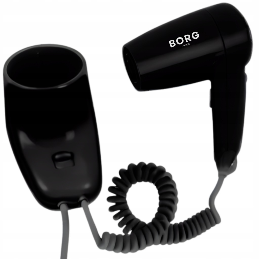Hotelový nástěnný vysoušeč vlasů s držákem Borg Ivalo Black 1200W