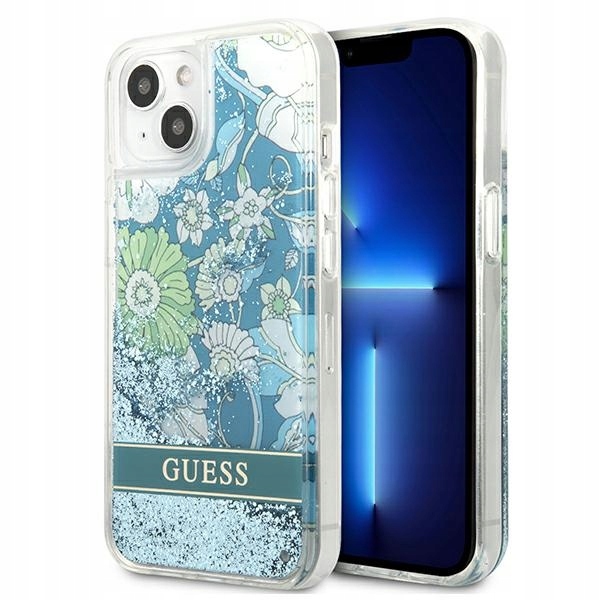 Pouzdro pro iPhone 13 Guess Zelené Květinové Tekuté Brokátové