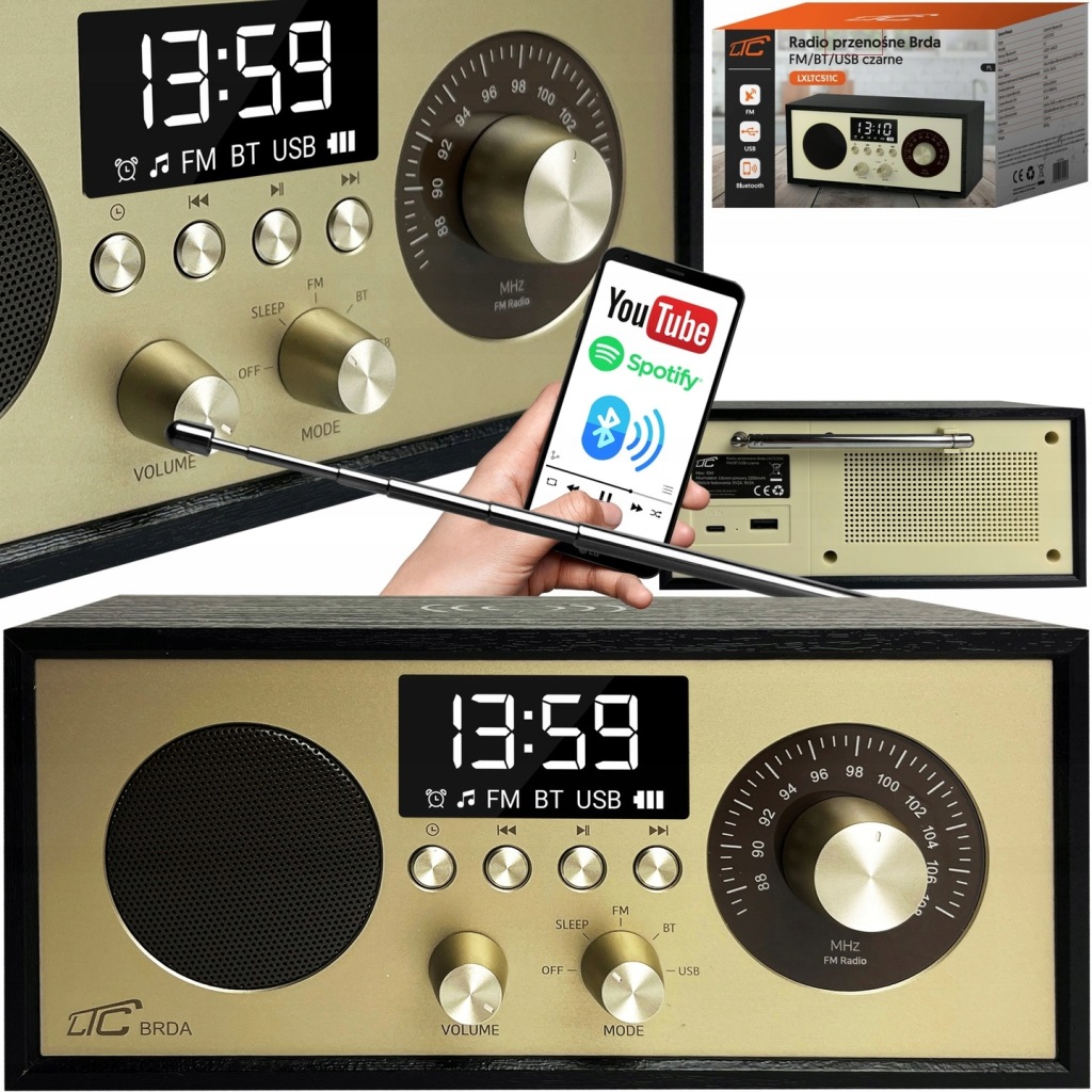 Přenosné Kuchyňské Rádio Retro Bluetooth Akumulátor Indukční Nabíječka