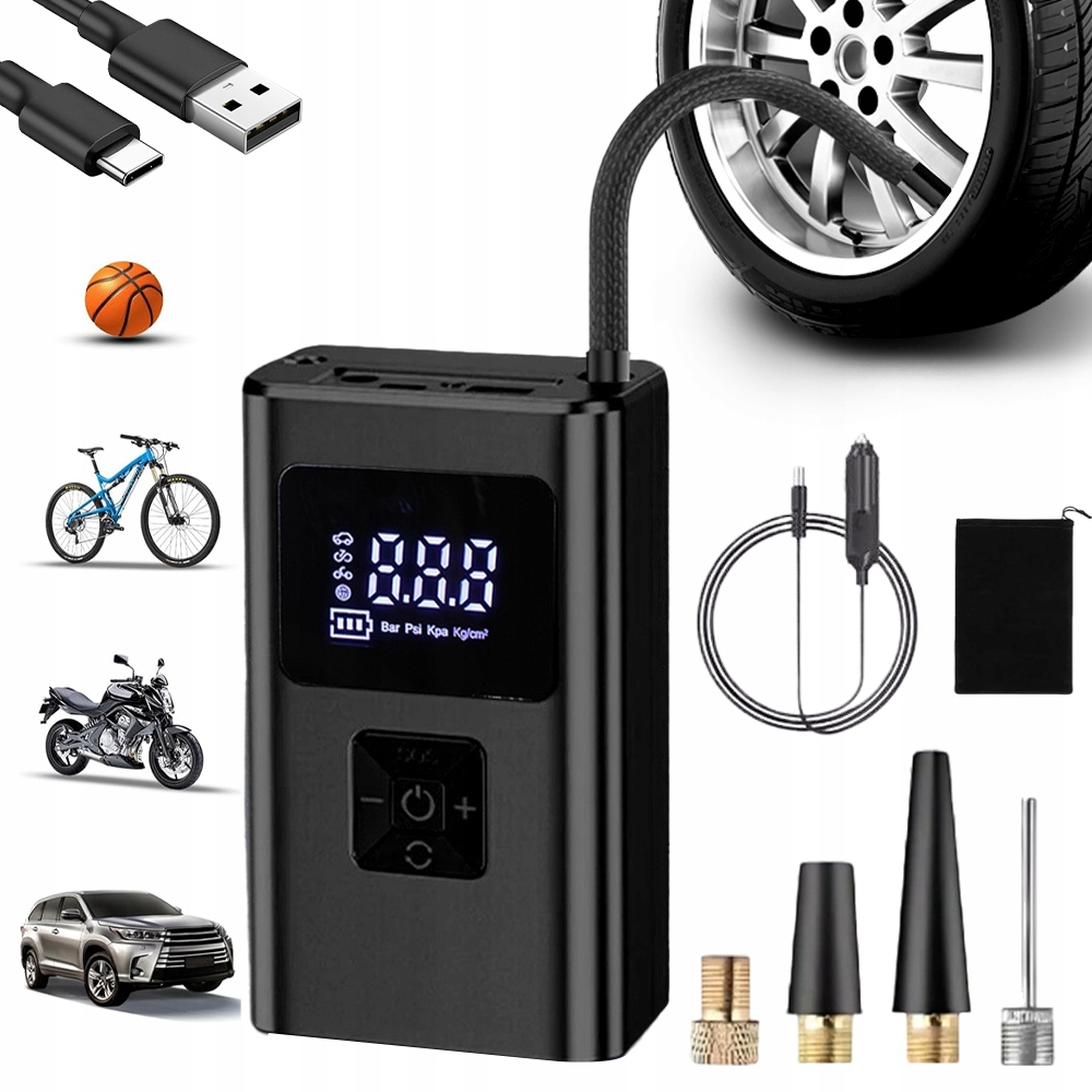 Bezdrátová Elektrická Pumpa 150PSI LCD 4AH Pro Motocyklové Míčky