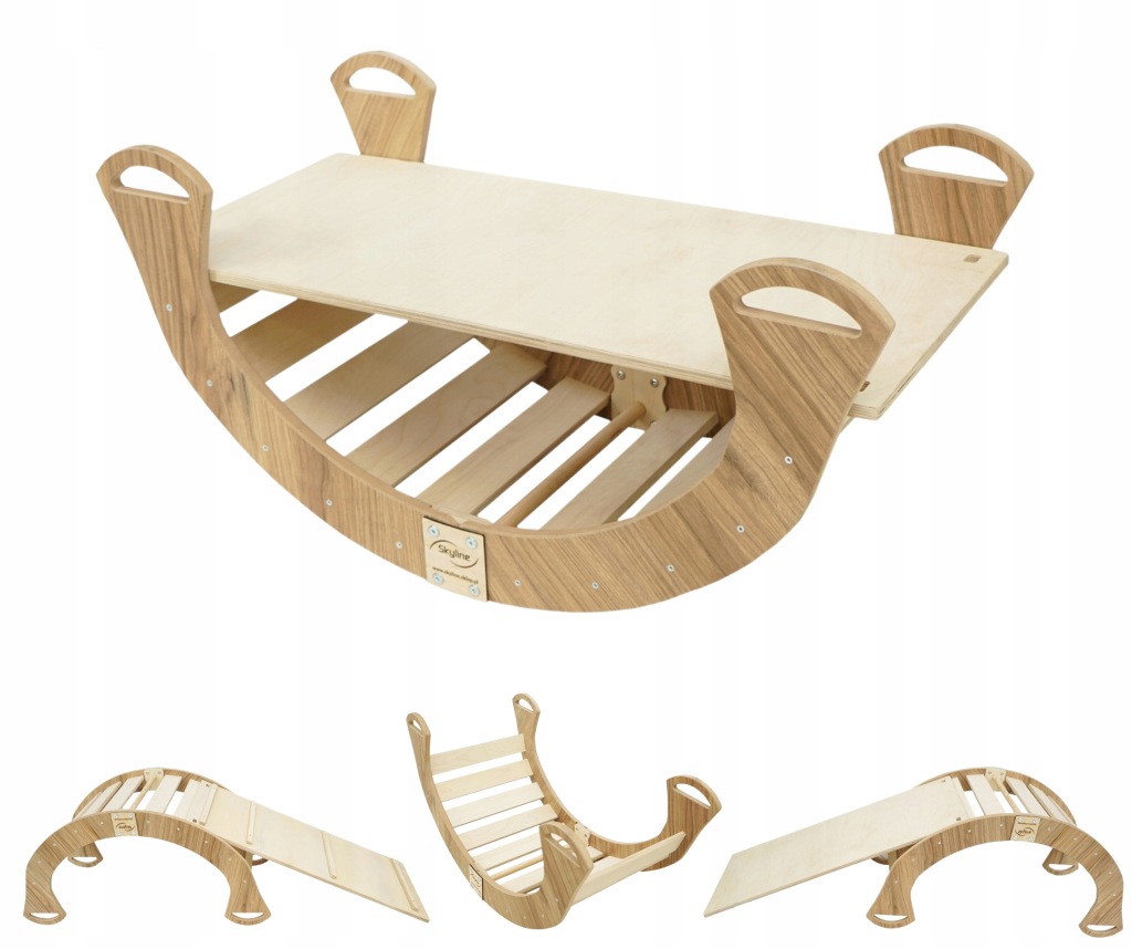 Houpačka balanční deska/skluzavka pro děti Montessori 98 cm/L Mdf 4v1