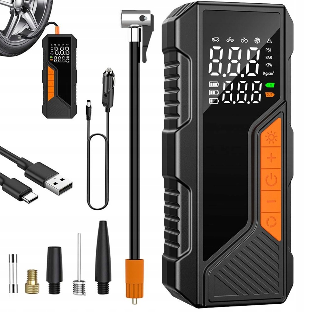 Mini Kompresor 150 Psi Digitální Indikátor Svítilna Powerbanka