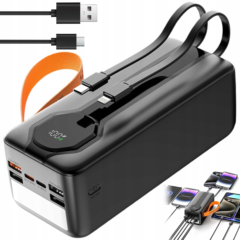 Powerbanka 80000 mAh Cestovní Led LCD 6 portů pro telefon a tablet
