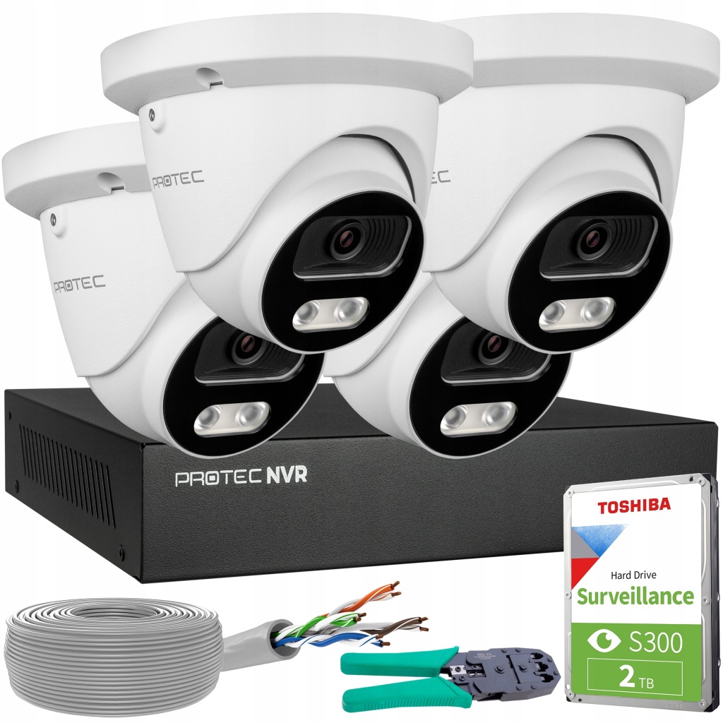 Sada pro monitorování 4 kopulových kamer Ip 5MPX Poe externí Hdd