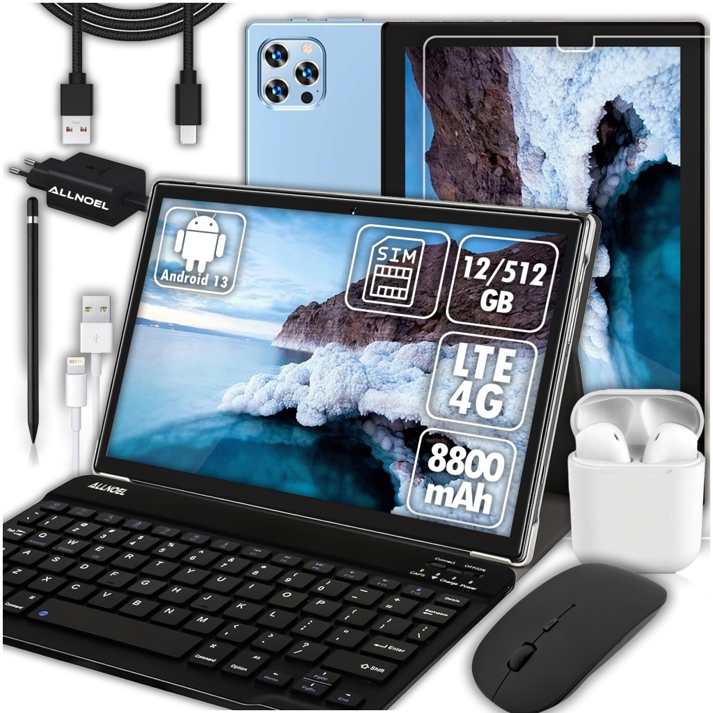 Tablet 10,1" 4G Sim Lte 12/512GB 8800 mAh Wifi Gps Sada Pouzdro Myš Dotykové Pero