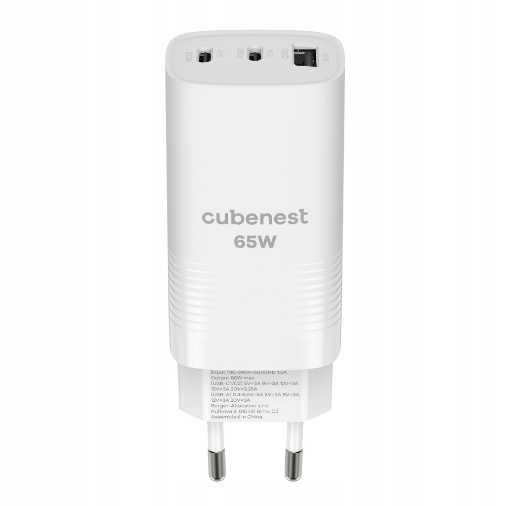 Cubenest Pd GaN Adaptér Pd 3.0 65W 2x Usb-c 1x Usb-a S3D0 bílý