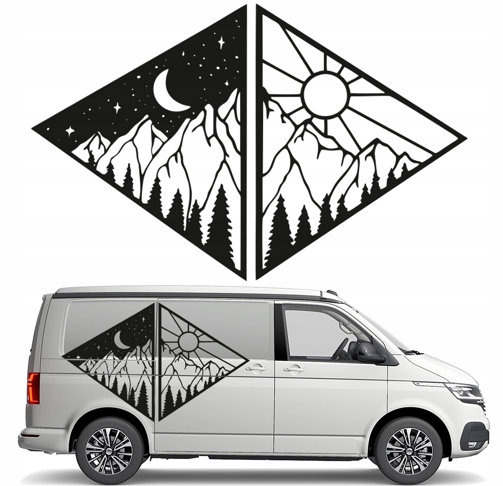Samolepka Grafika na karavan Hory Les Krajina Noc A Den 90x142