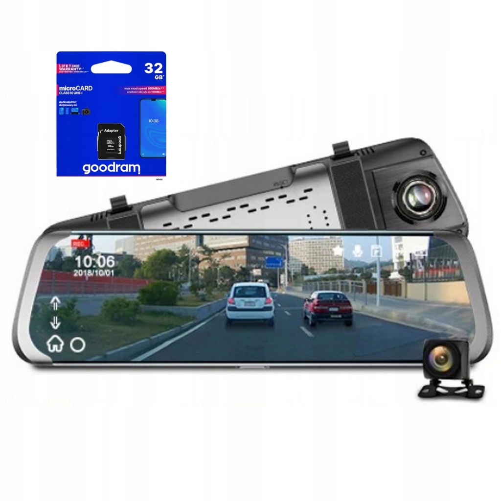 Videorekordér Zrcátko 10'' Automobilová Kamera Couvání Záznamník Jízdy