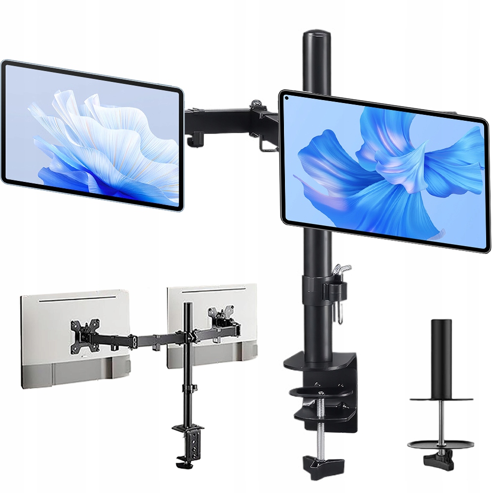 Dvojitý Držák Pro 2 Monitory Vesa 75X75 100X100 Rotace 360° Černý Kov