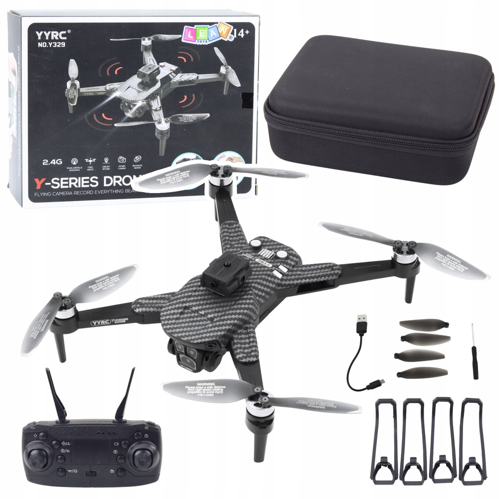 Dron Y329 Kamera Hd Wifi Led světla Aplikace Černá Karbonová