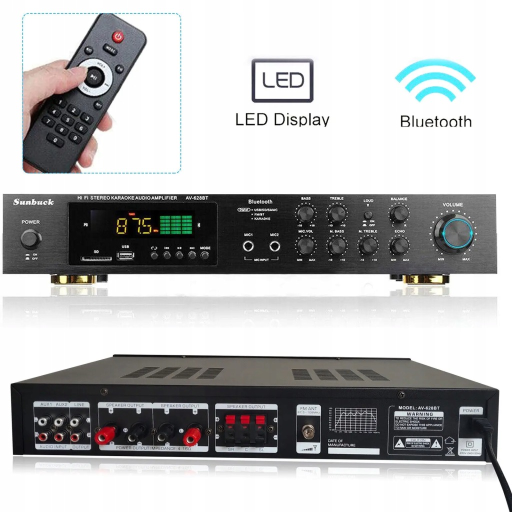 600W Bluetooth Mini AV-628BT HiFi zesilovač Fm/am