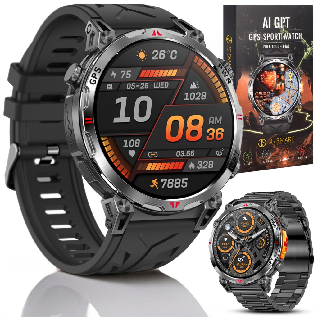 Chytré Hodinky Pánské Hodinky Chat Gpt Gps Hovory Sport 650 mAh 2 řemínky Menu Pol