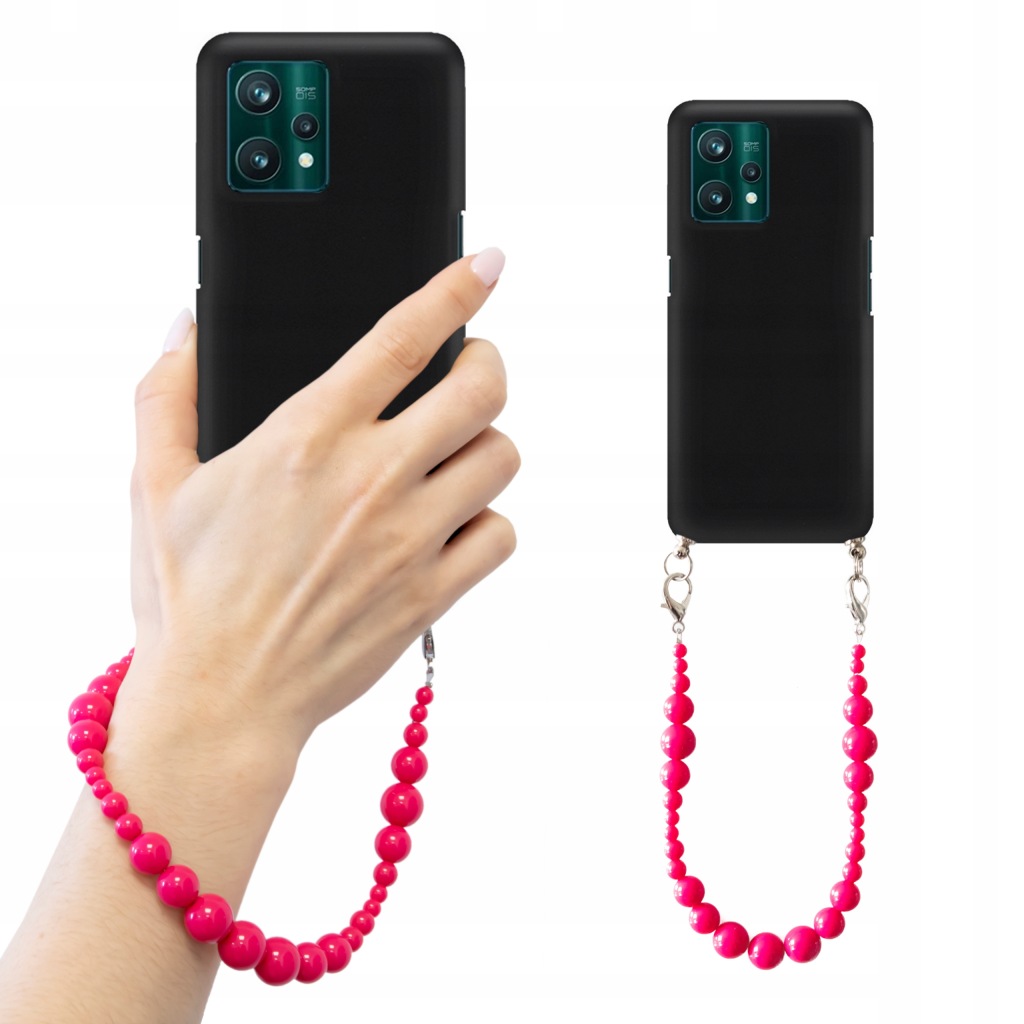 Pouzdro Matné Černé Realme 9 4G Řetízek Růžový