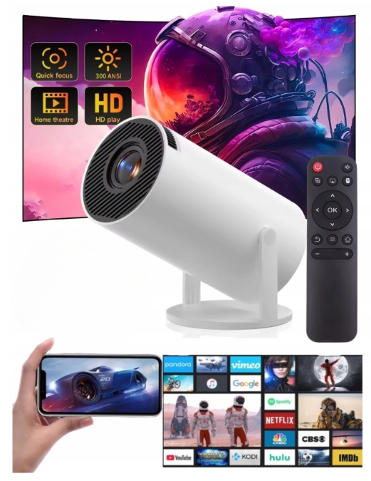 Projektor Smart Wifi Android Tv 4K Full Hd Bluetooth Hdmi Do 130"