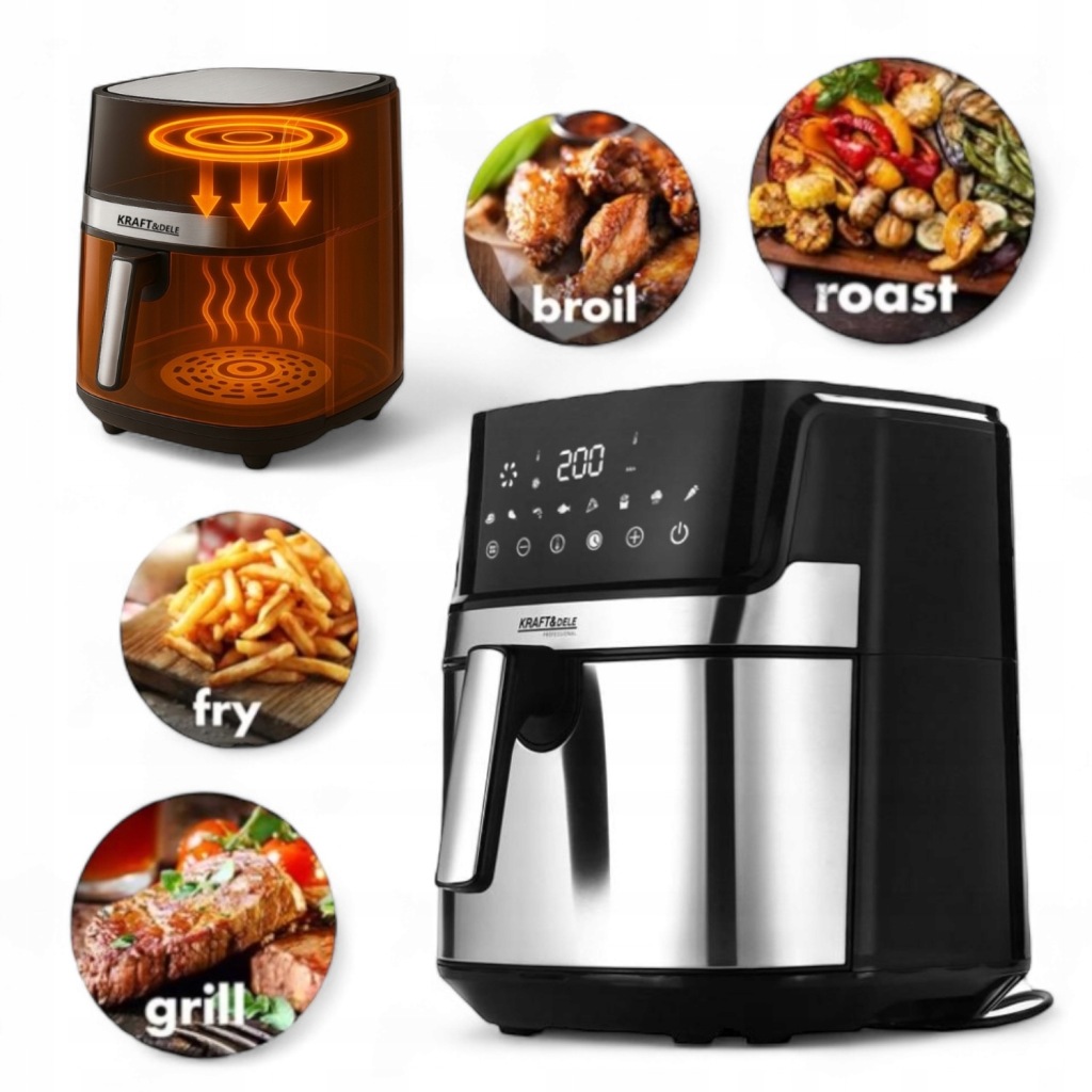 Air Fryer Fritéza Beztuková 8L nepřilnavá, 12 programů