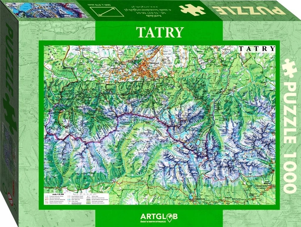 Logická Skládačka Hobby Puzzle Manuální hra 1000 dílků Tatry Mapa 1:50
