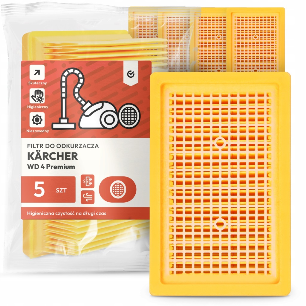 5 x Filtr Pro Vysavač Kärcher Wd 4 Premium Vlnitý vzduch Filtry Em-w