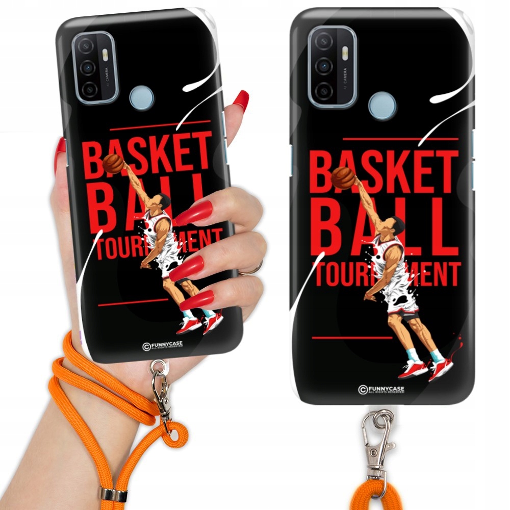 Pouzdro Quick Oranžová šňůrka na vodítko Oppo A53s Basketbal Basketball Vzory