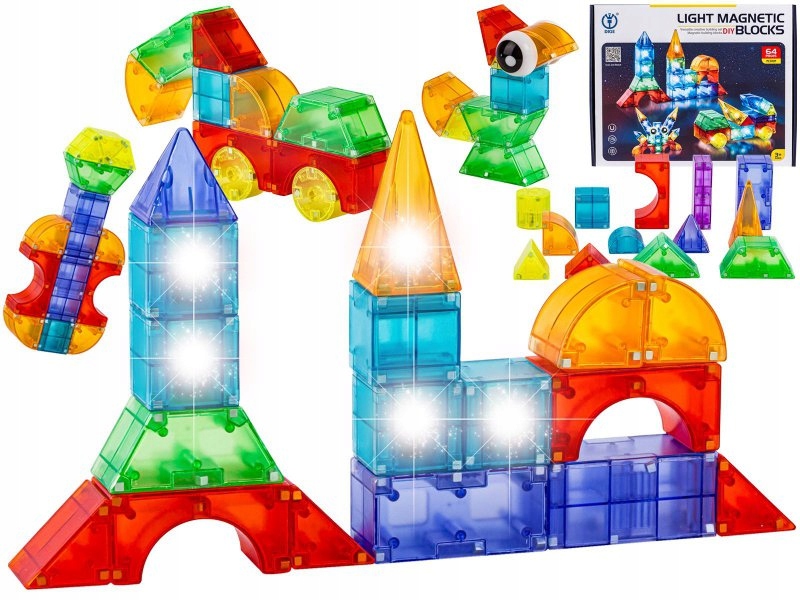 Stavebnice, Konstrukční, Svítící prvky, 3D figurky 64 ks.
