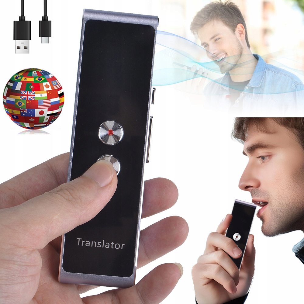 Přenosný Elektronický Tlumočník Translátor Řeči 33+ Jazyků, Dosah 10M, Baterie 800MAH
